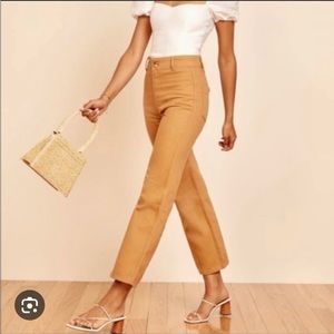 Reformation Marine wide leg cropped sailor jeans butterscotch tan 25